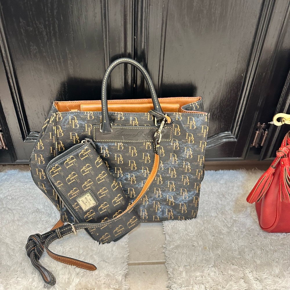 Dooney & Bourke Black and Tan Tote with Wallet